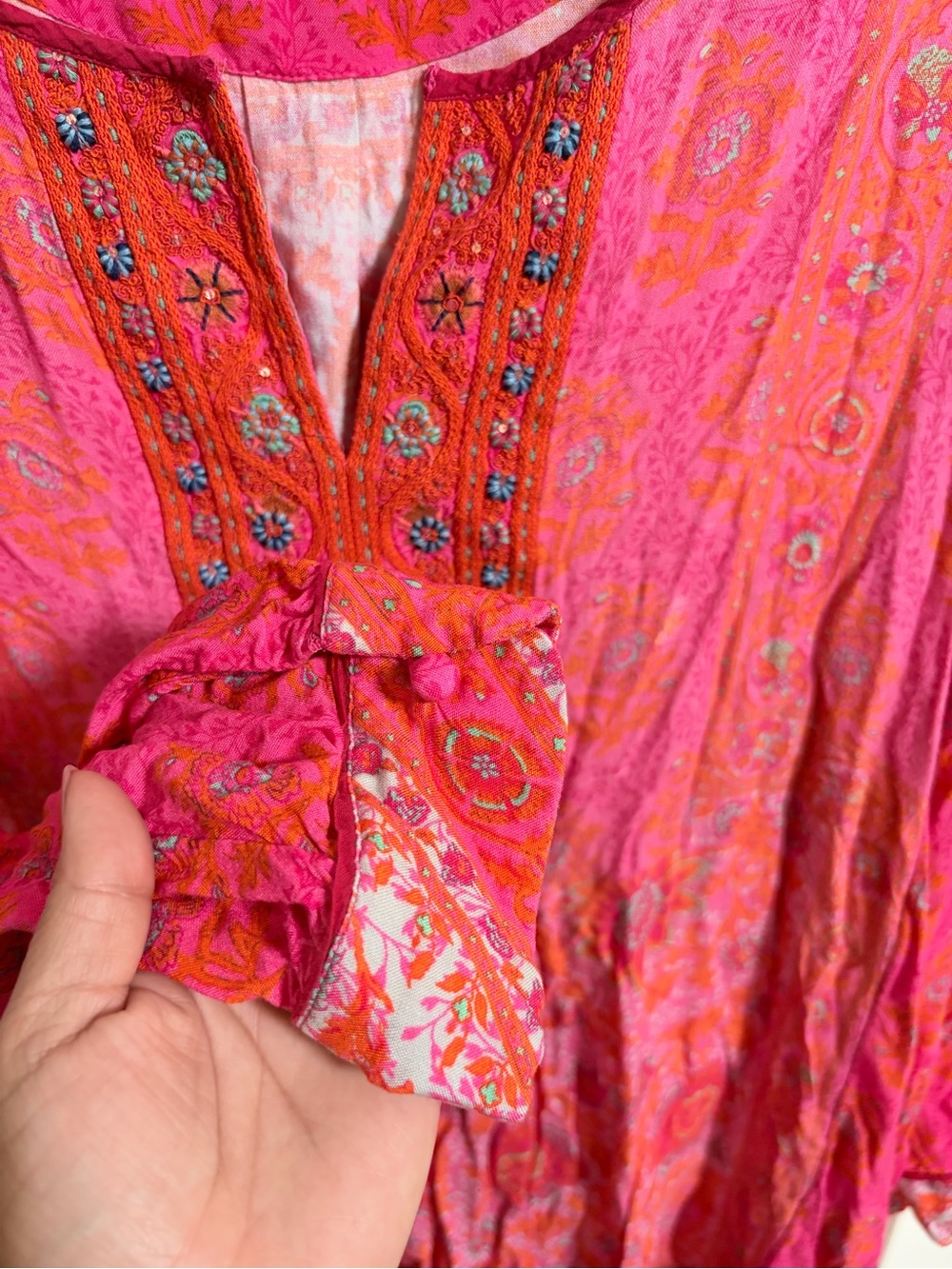 Soft Surroundings Pink Paisley Embroidered Boho Tunic, Boho, Size XL, - Picture 3 of 7